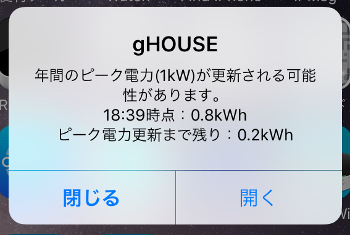 ピーク電力アラート通知 gHOUSEアプリ未起動時