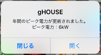 ピーク電力アラート更新通知 gHOUSEアプリ未起動時