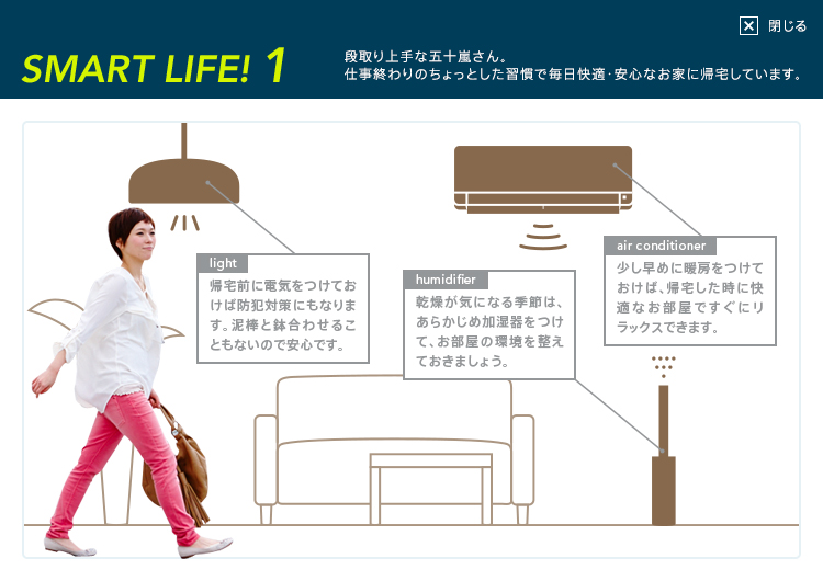 SMART LIFE 1 段取り上手な五十嵐さん。仕事終わりのちょっとした習慣で毎日快適・安心なお家に帰宅しています。